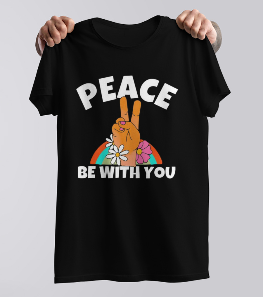 Peace Be With You Hand Peace Sign Floral T-Shirt