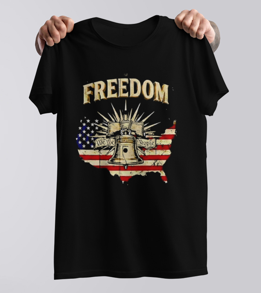 Freedom Liberty Bell American Flag Map United States Vintage Patriotic T-Shirt