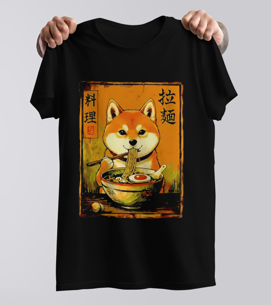 Shiba Inu Ramen Noodles Japanese Kanji T-Shirt