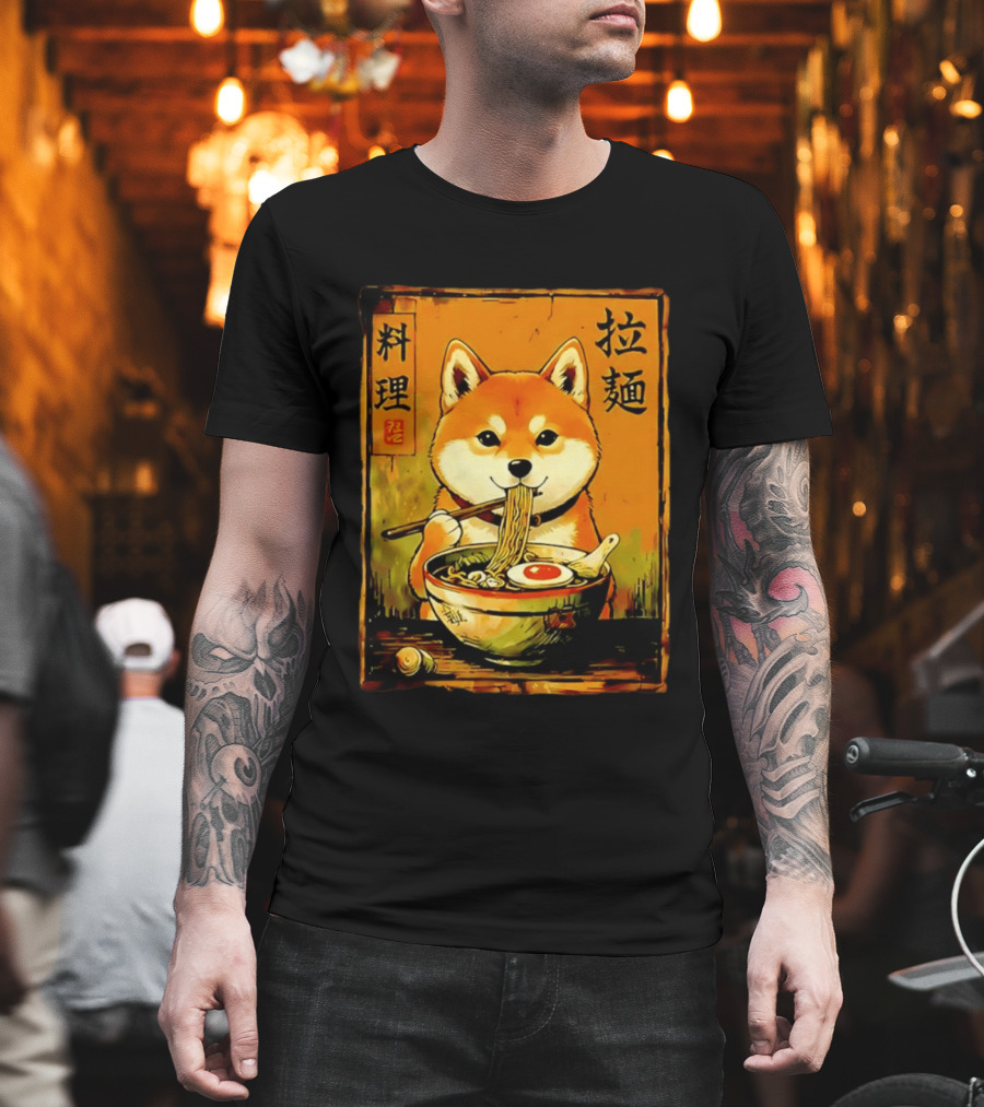 Shiba Inu Ramen Noodles Japanese Kanji T-Shirt