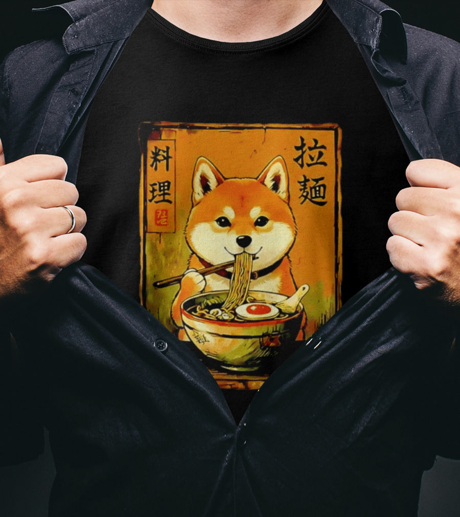 Shiba Inu Ramen Noodles Japanese Kanji T-Shirt