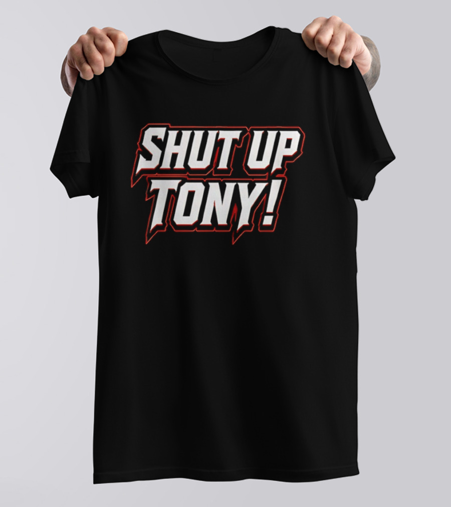 SHUT UP TONY! Bold White Red Comic Book Font T-Shirt