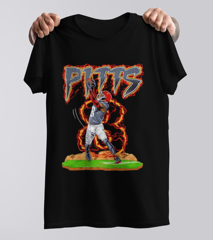 Pitts Football Player Catching Ball With Flames In Dynamic Action Scene T-Shirt