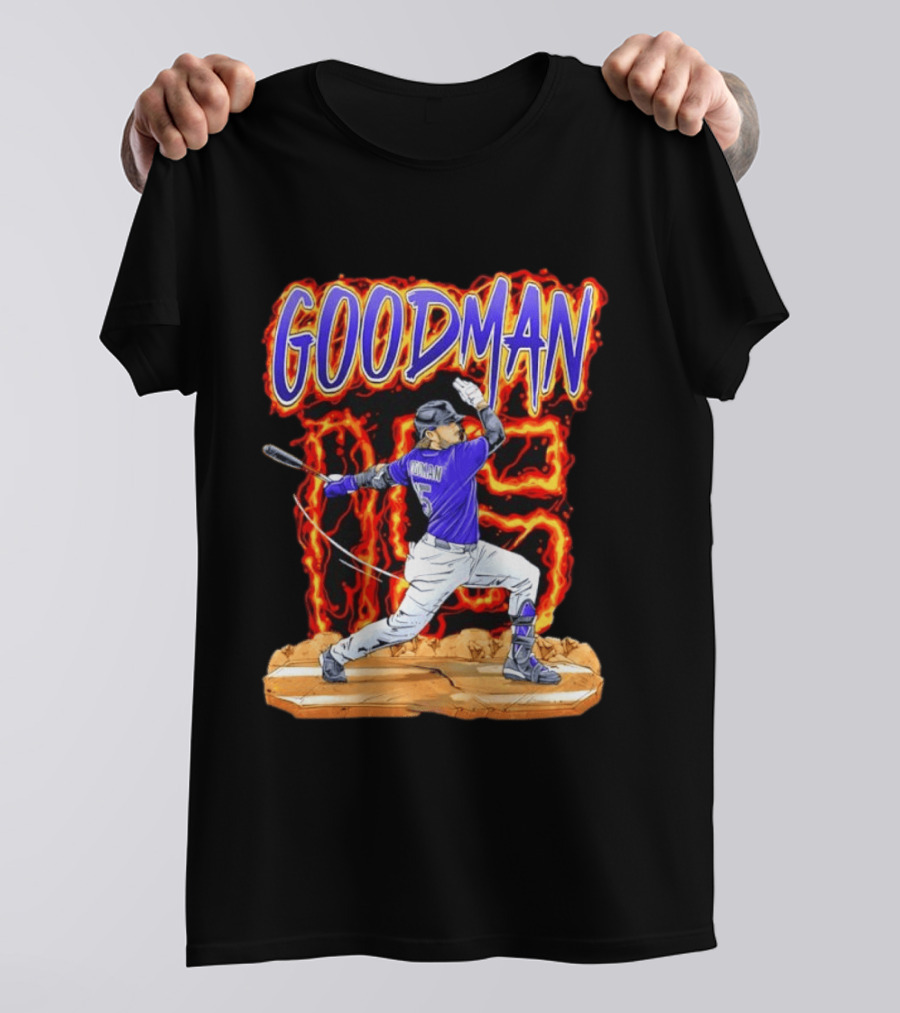 Colorado Rockies Hunter Goodman 15 Fiery Baseball Player T-Shirt