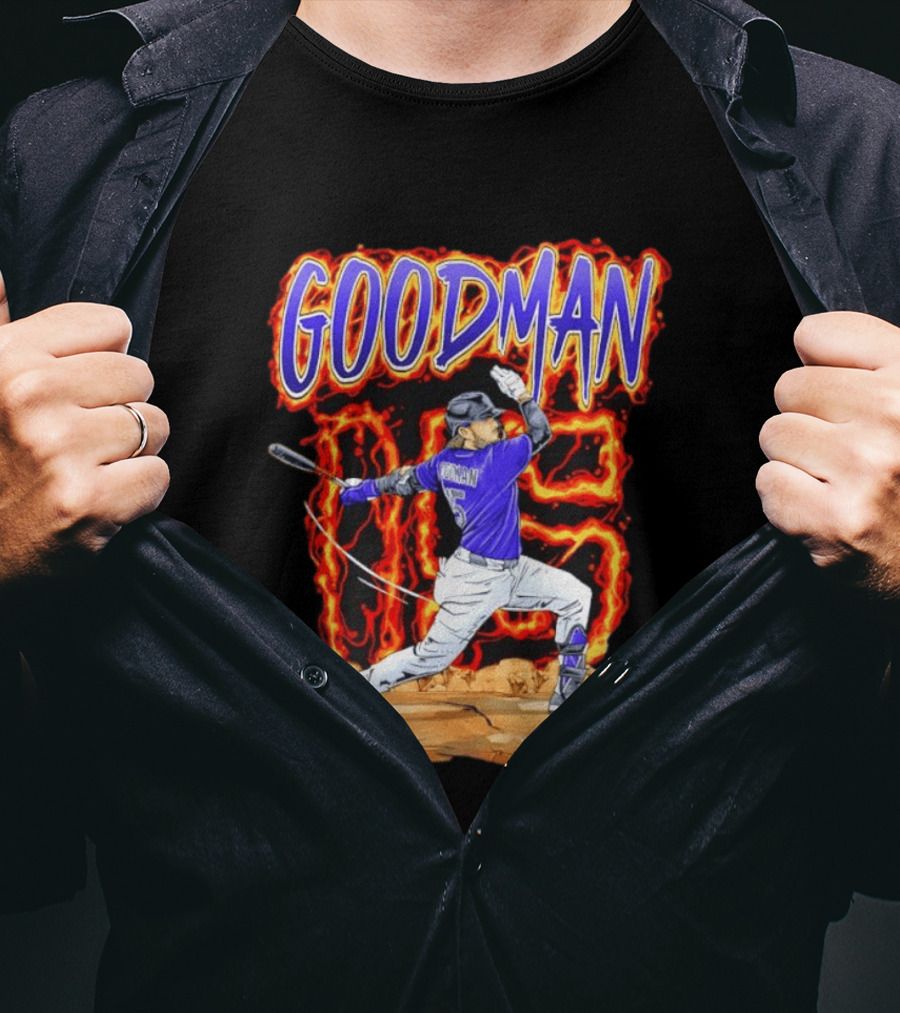 Colorado Rockies Hunter Goodman 15 Fiery Baseball Player T-Shirt