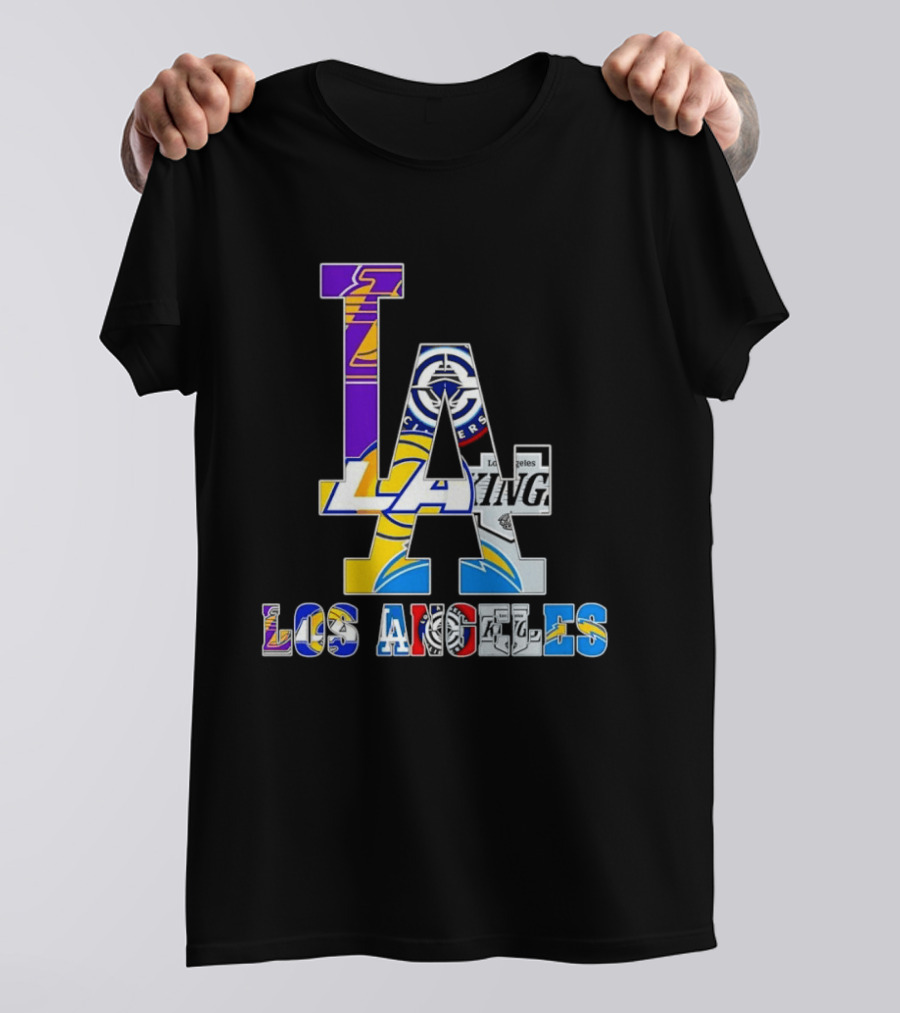 LA Los Angeles Lakers Dodgers Kings Rams Chargers Logos T-Shirt