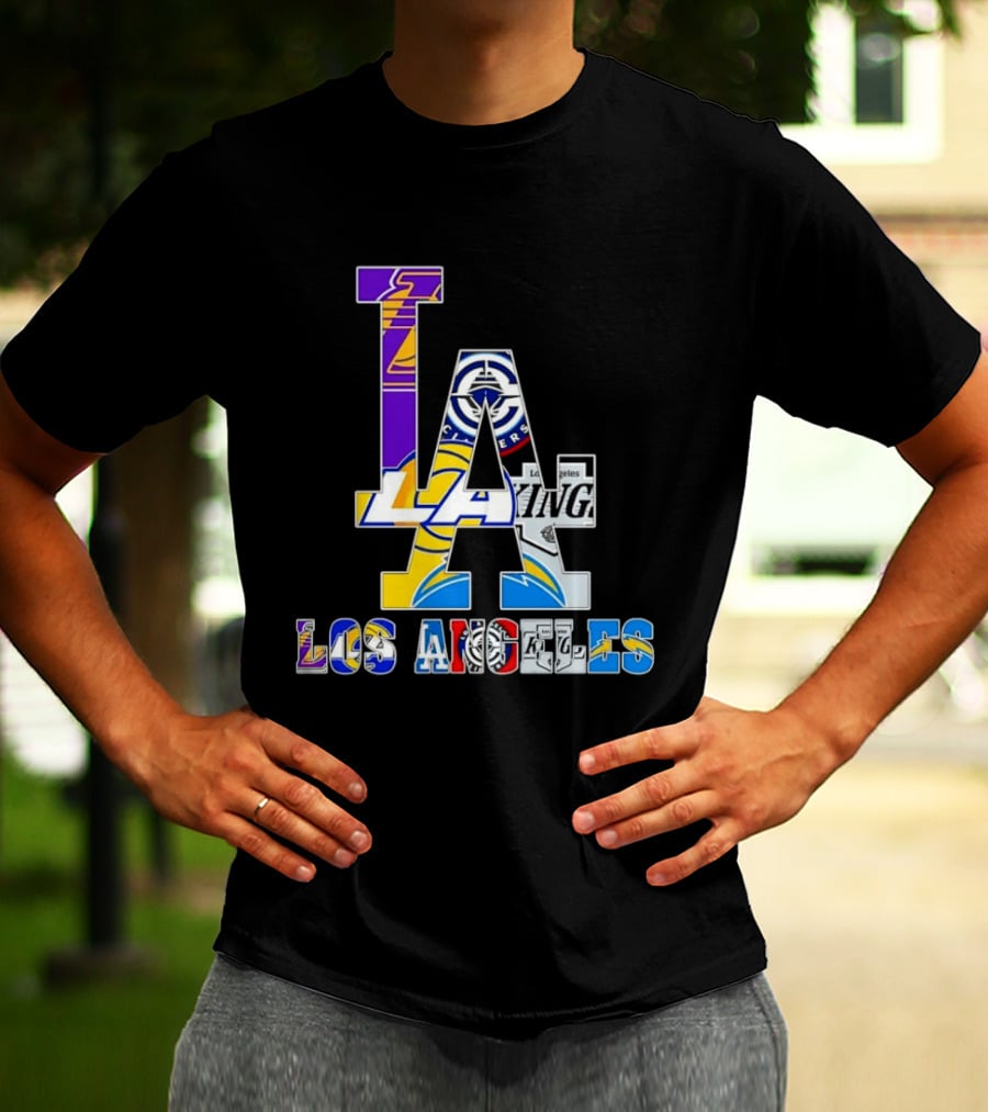 LA Los Angeles Lakers Dodgers Kings Rams Chargers Logos T-Shirt