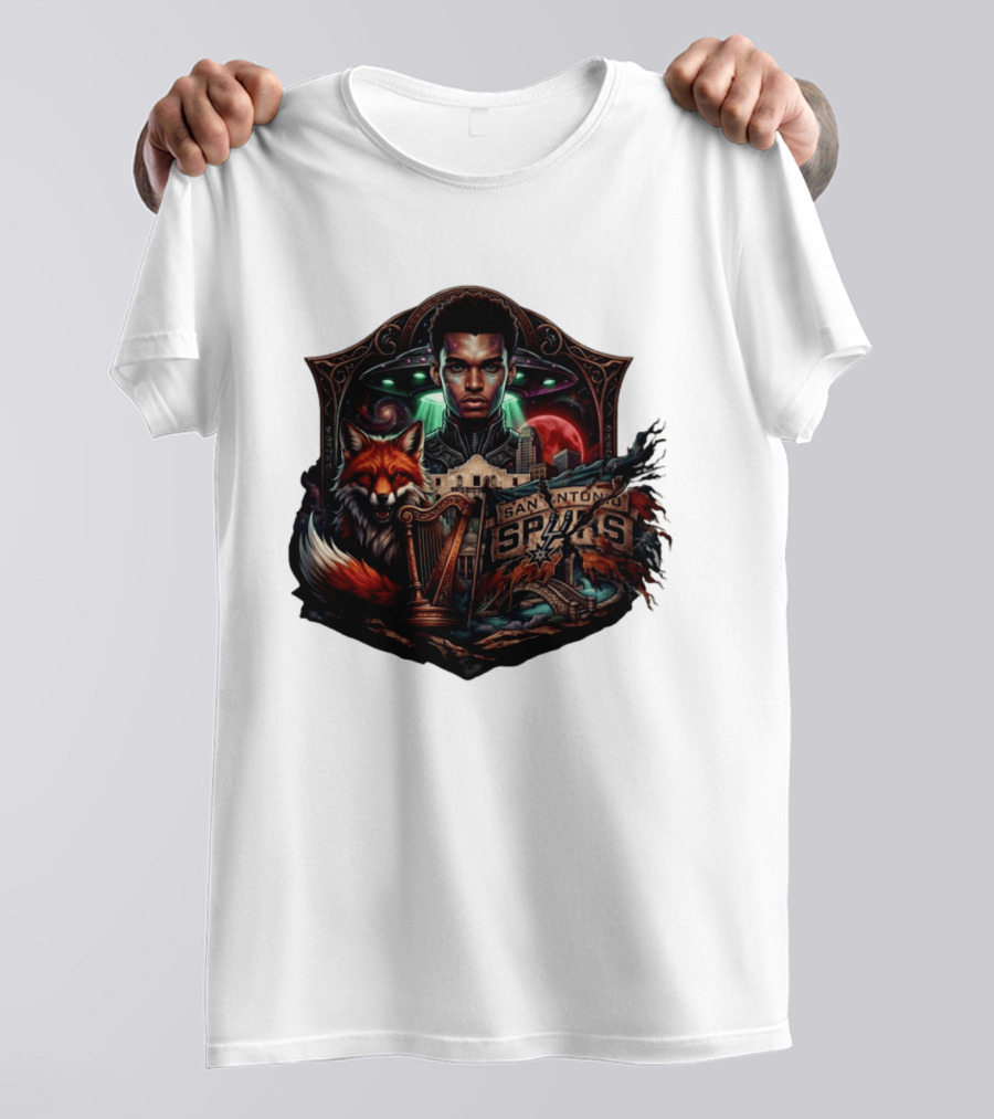 San Antonio Spurs Alien Wemby Space Hoops Comic Skyline Texas Basketball 2026 Fox T-Shirt