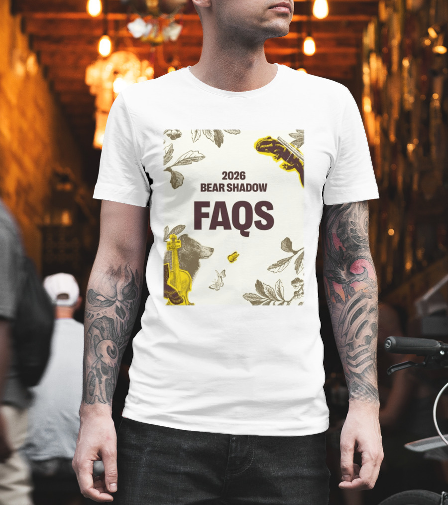 2026 Bear Shadow FAQs Music Festival Forest Animals Instruments T-Shirt