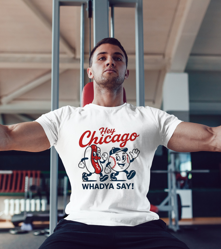 Chicago Baseball Hey Whadya Say Hot Dog Cartoon Characters T-Shirt
