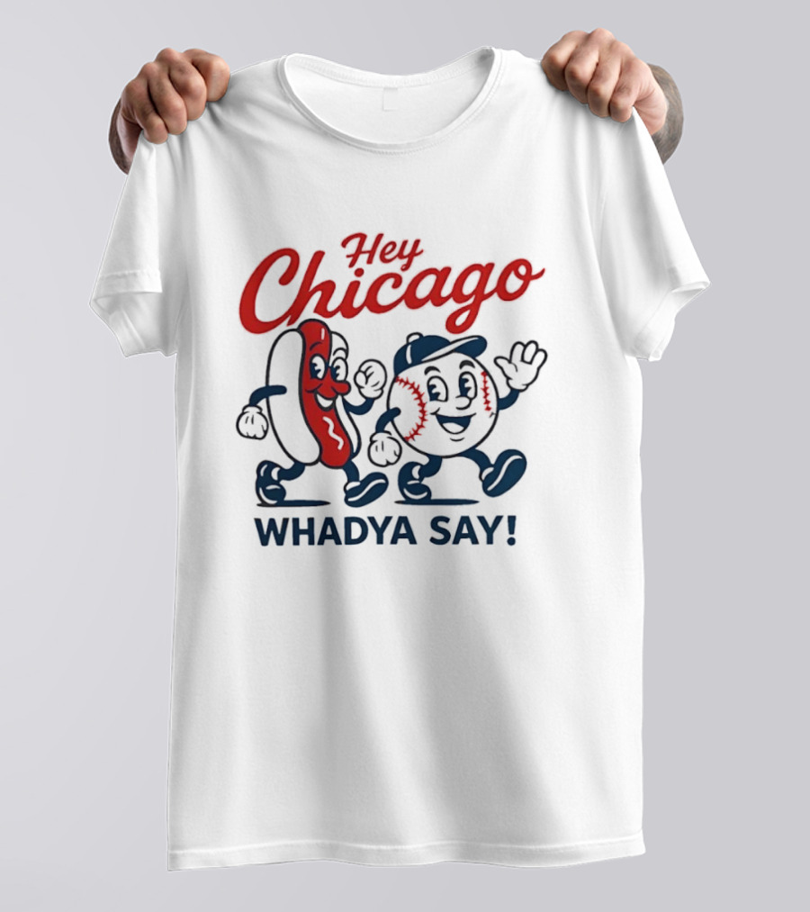 Chicago Baseball Hey Whadya Say Hot Dog Cartoon Characters T-Shirt