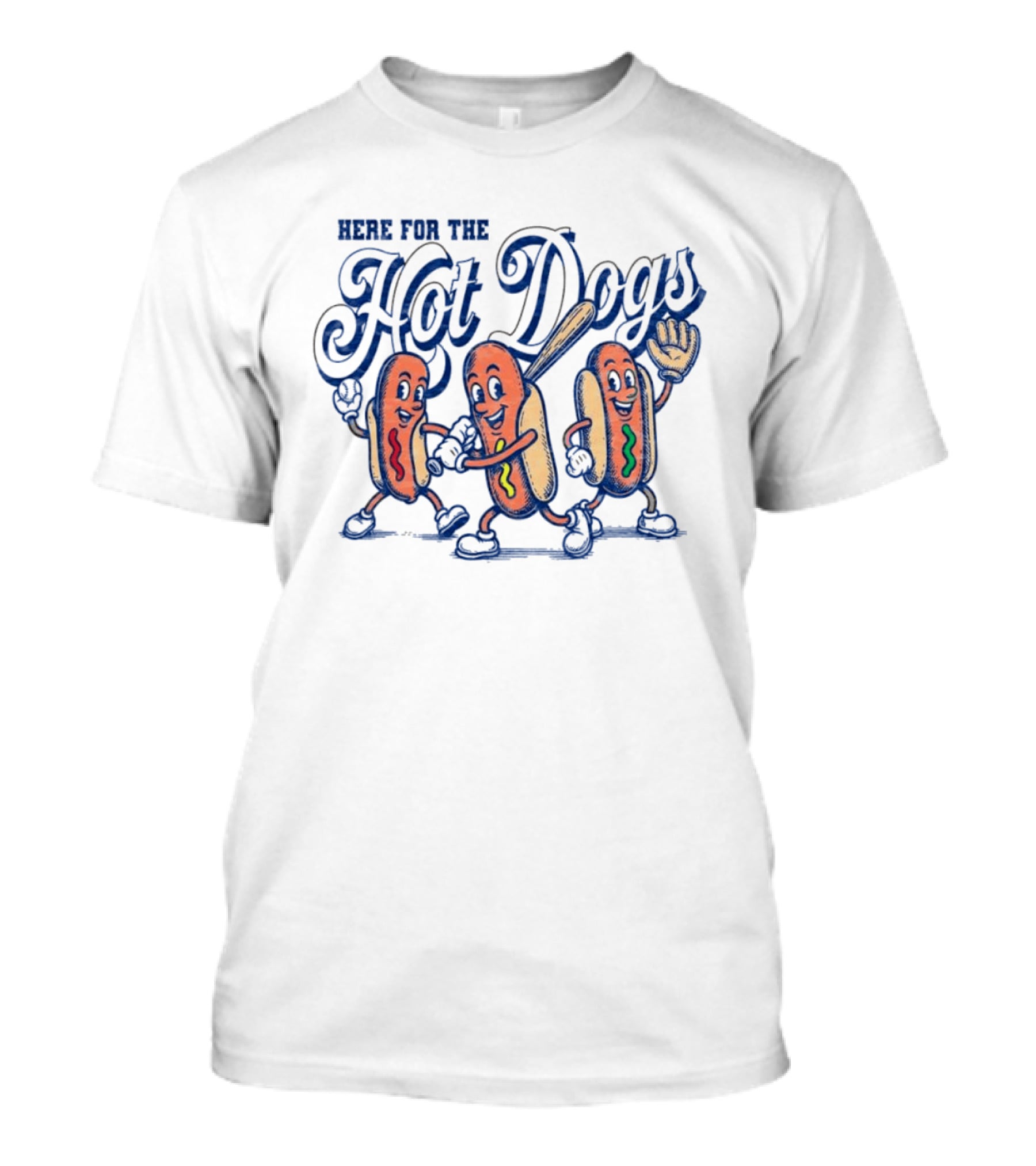 Here For The Hot Dogs Baseball With Fun Hot Dog Characters T-Shirt