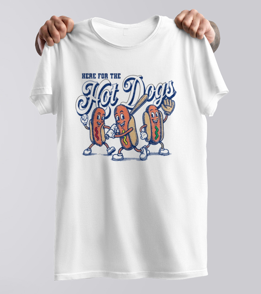 Here For The Hot Dogs Baseball With Fun Hot Dog Characters T-Shirt