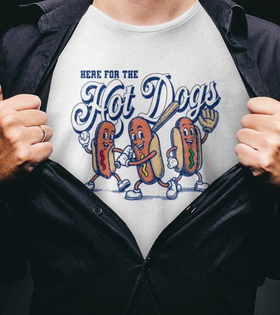 Here For The Hot Dogs Baseball With Fun Hot Dog Characters T-Shirt