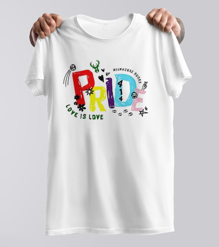 Milwaukee Bucks Pride Love Is Love Rainbow 414 T-Shirt