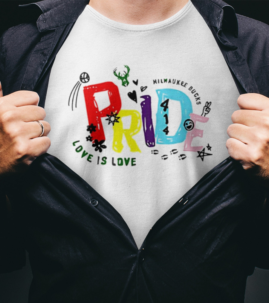 Milwaukee Bucks Pride Love Is Love Rainbow 414 T-Shirt