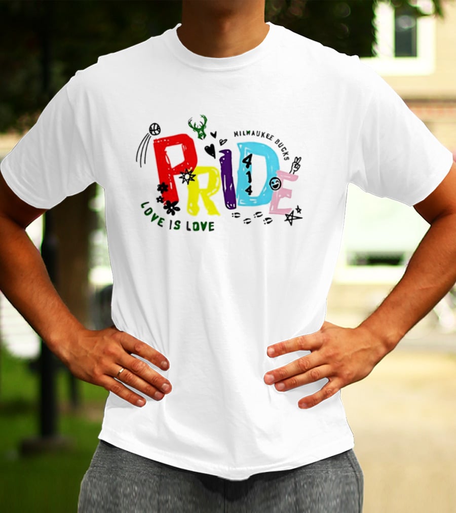 Milwaukee Bucks Pride Love Is Love Rainbow 414 T-Shirt