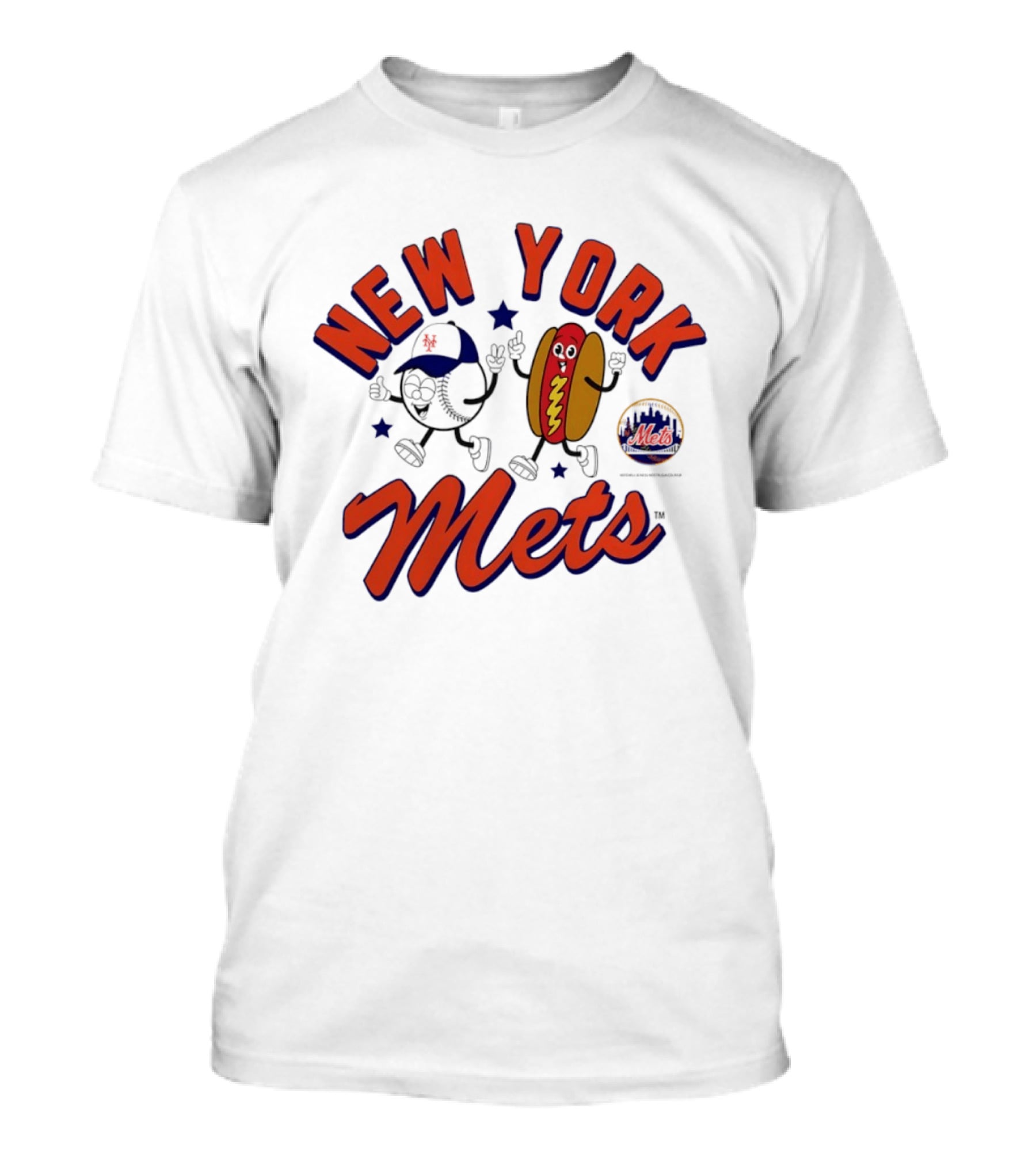 New York Mets Baseball Hot Dog And Baseball Character Animation T-Shirt
