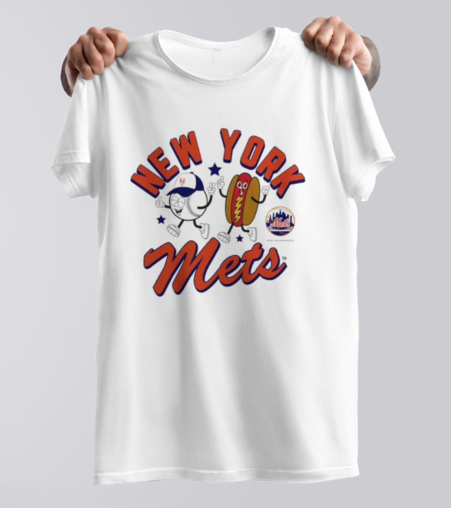 New York Mets Baseball Hot Dog And Baseball Character Animation T-Shirt
