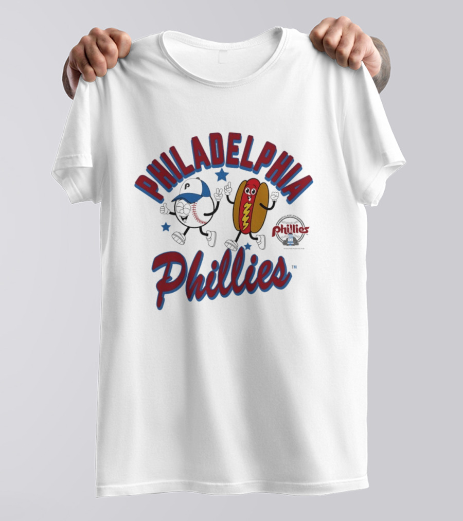 Philadelphia Phillies Baseball Hot Dog And Cartoon Characters T-Shirt