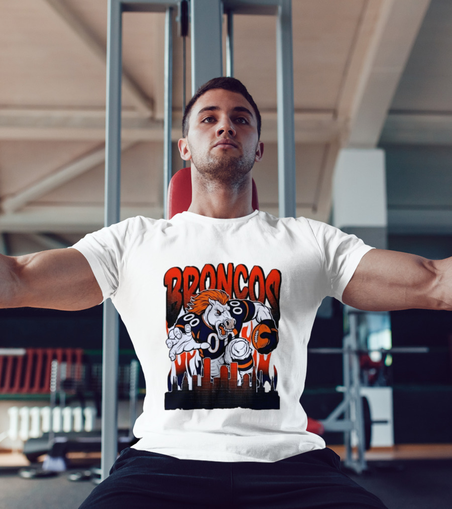 Denver Broncos Football Bronco Running Horse Skyline T-Shirt