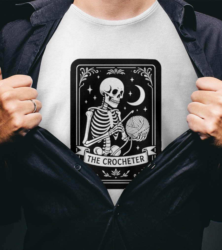 Tarot Card The Crocheter Skeleton Moon And Stars T-Shirt