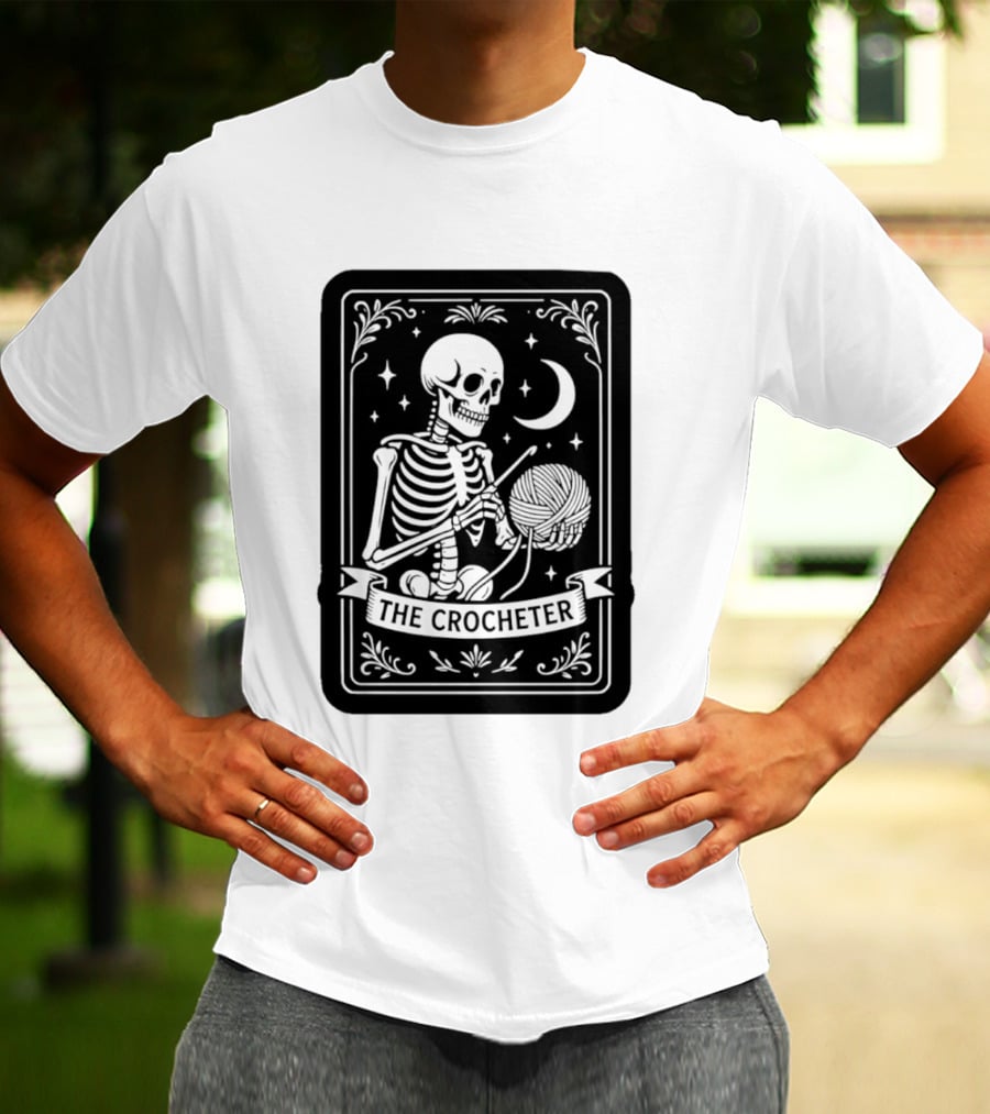 Tarot Card The Crocheter Skeleton Moon And Stars T-Shirt