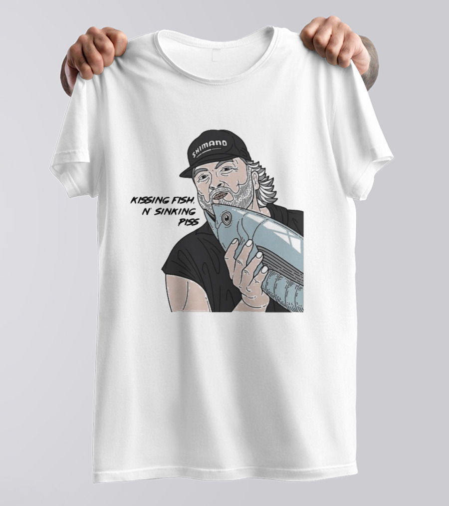 Kissing Fish N Sinking Piss Shimano Cap Beard Fisherman T-Shirt