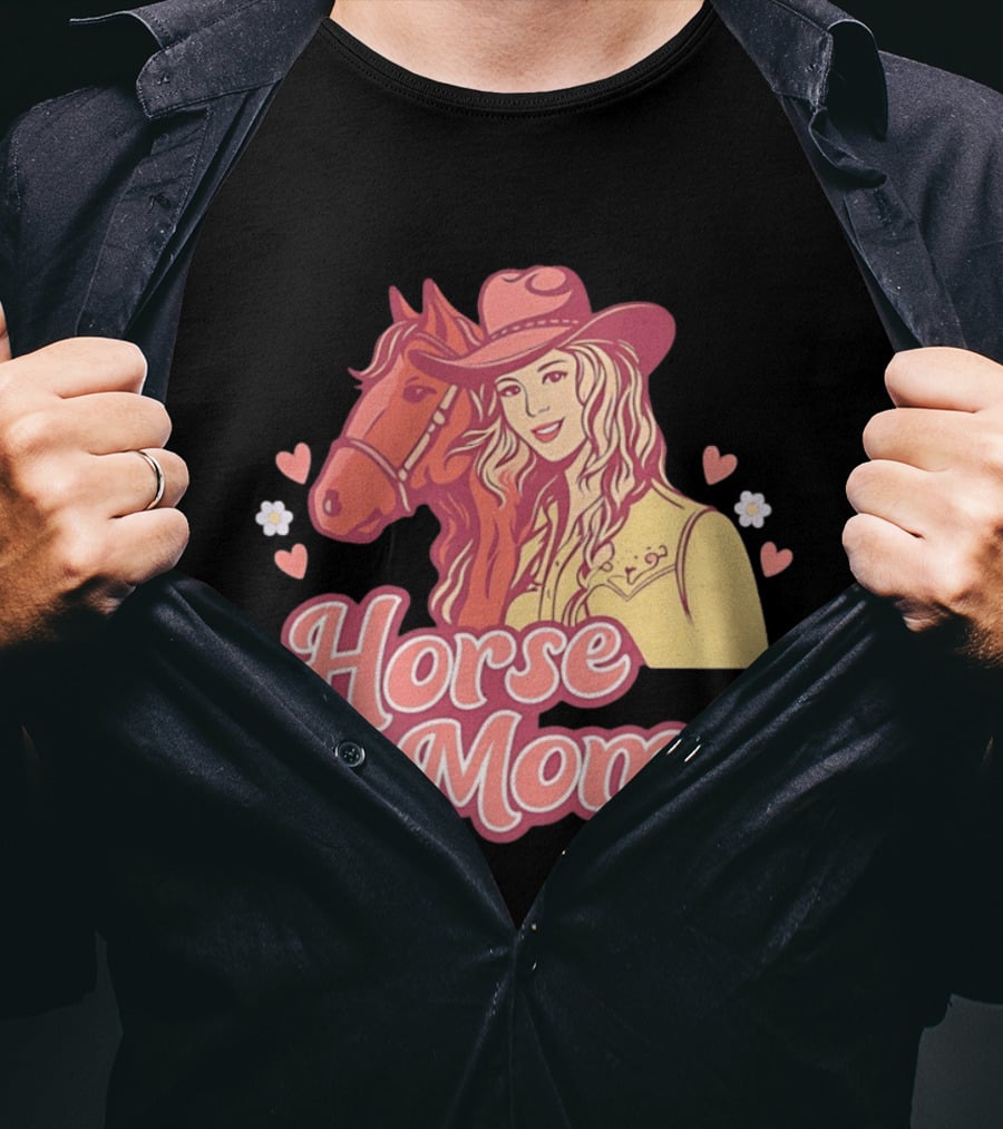 Cowgirl Horse Mom With Mustang And Hearts T-Shirt