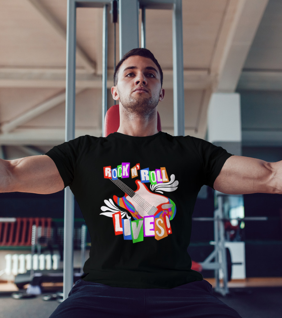 Rock N' Roll Lives Colorful Electric Guitar T-Shirt