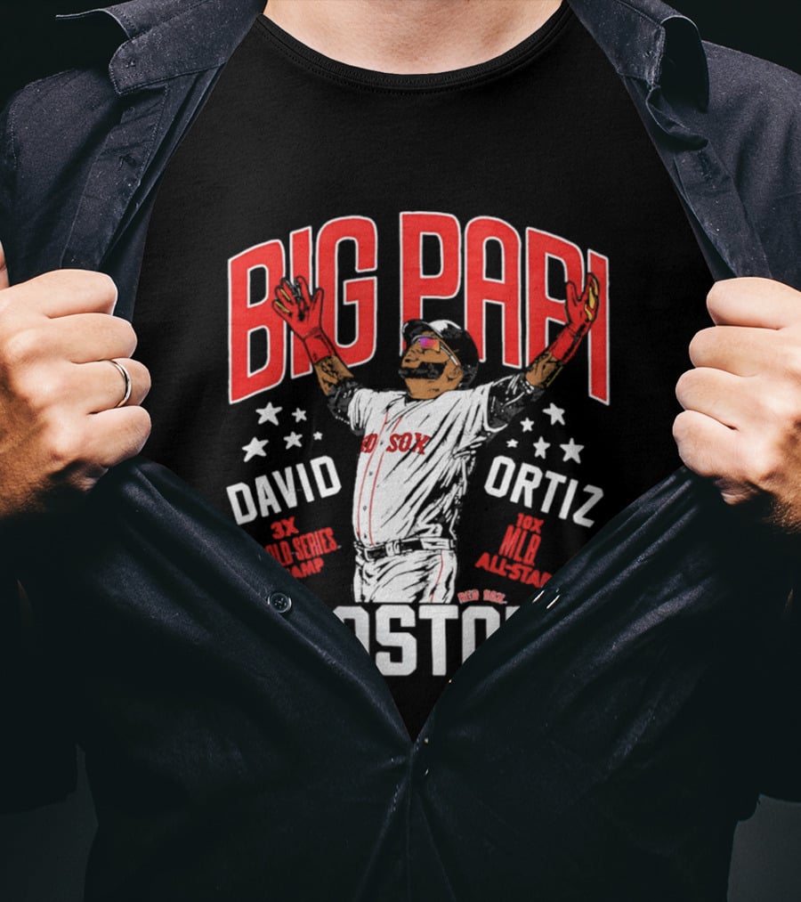 BIG PAPI David Ortiz 3X World Series Champ 10X All Star Boston Red Sox T-Shirt