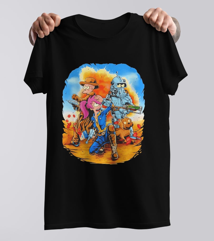 Futurout Fallout Futurama Mashup Fan Art Bender Leela Professor Farnsworth T-Shirt