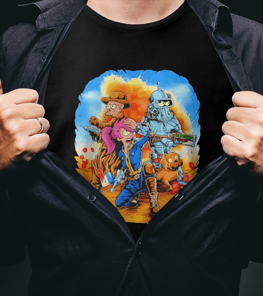 Futurout Fallout Futurama Mashup Fan Art Bender Leela Professor Farnsworth T-Shirt