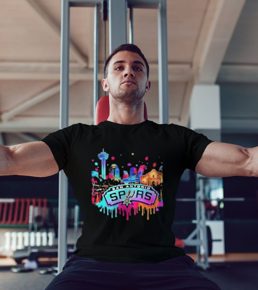 San Antonio Spurs Neon Skyline Colorful Cityscape T-Shirt