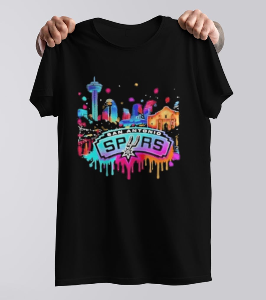 San Antonio Spurs Neon Skyline Colorful Cityscape T-Shirt