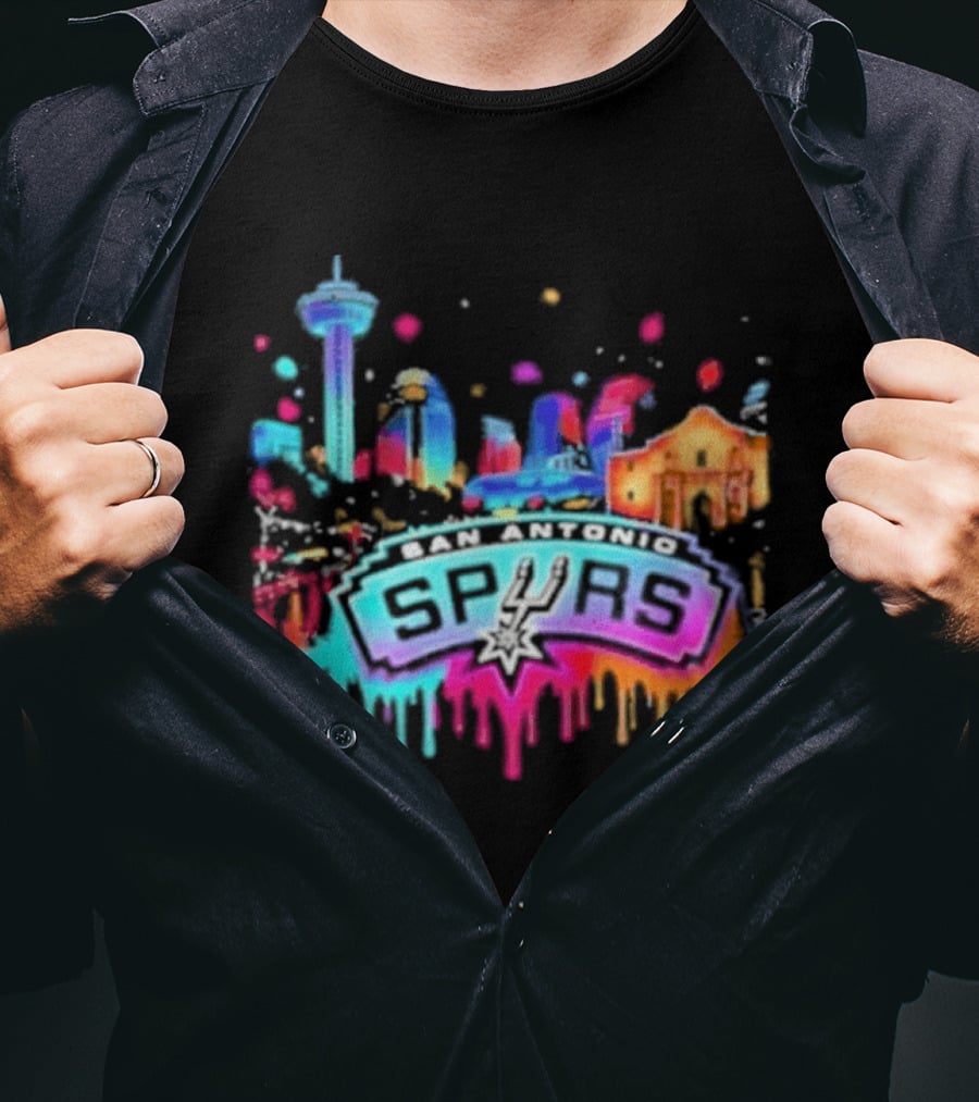 San Antonio Spurs Neon Skyline Colorful Cityscape T-Shirt
