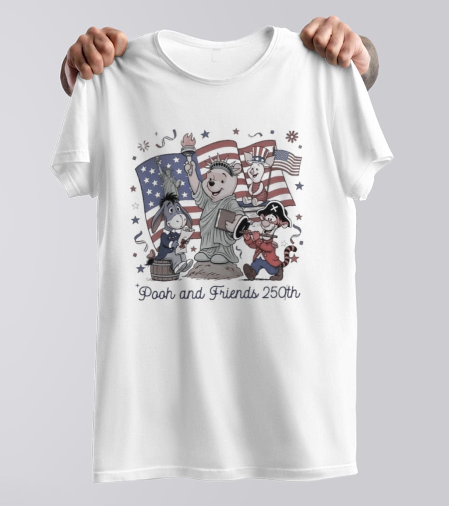 Pooh And Friends 250th Freedom USA American Flags Celebration T-Shirt
