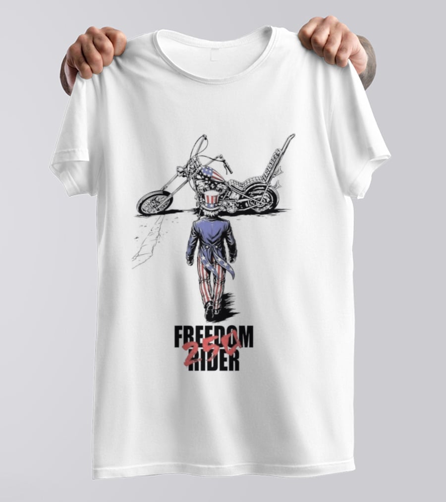 Uncle Sam Freedom Rider 250 Motorcycle Patriotic American Stars And Stripes T-Shirt