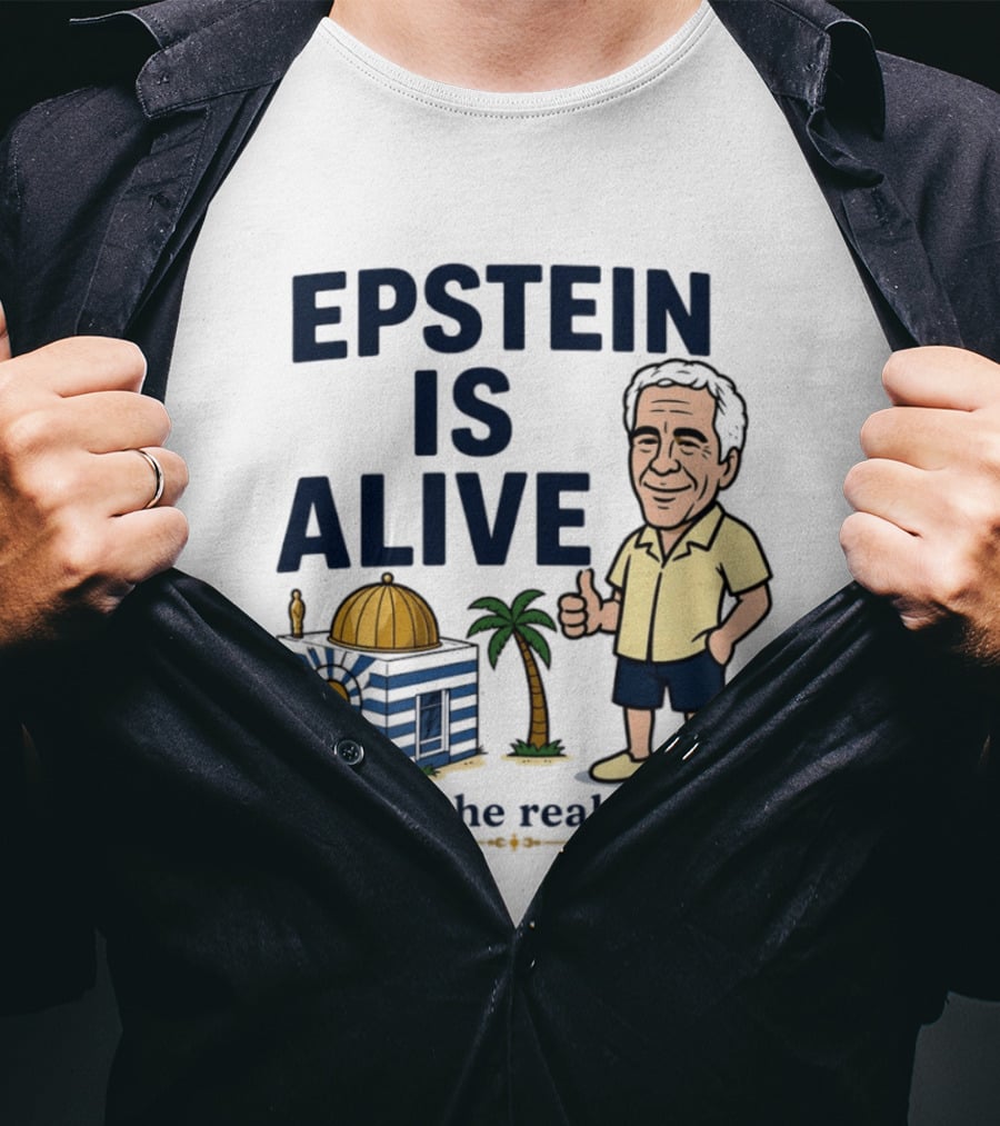 Epstein Is Alive That's The Real Secret Cartoon Character And Island Building T-Shirt
