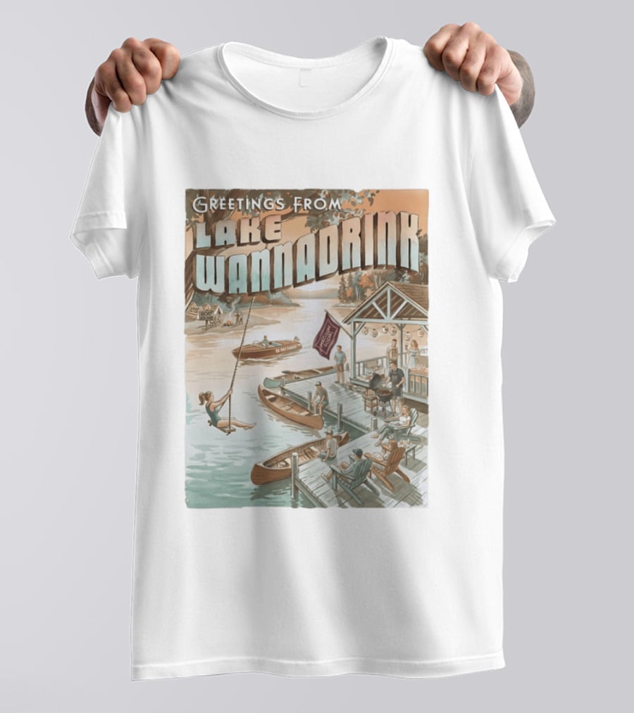 Greetings From Lake Wannadrink Goat Island Madison Social Fat Finger T-Shirt
