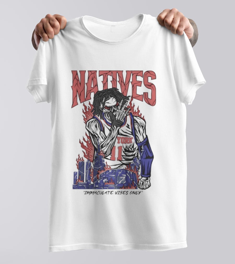 Natives Immaculate Vibes Only Jalen Brunson York 11 Skeleton Statue T-Shirt