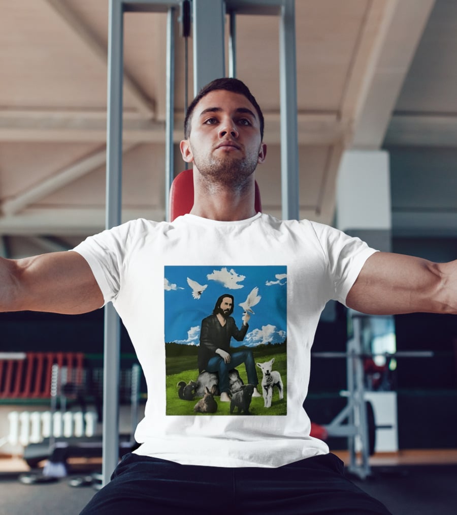 Keanu Reeves Peaceful Meadow With Animals And Doves T-Shirt