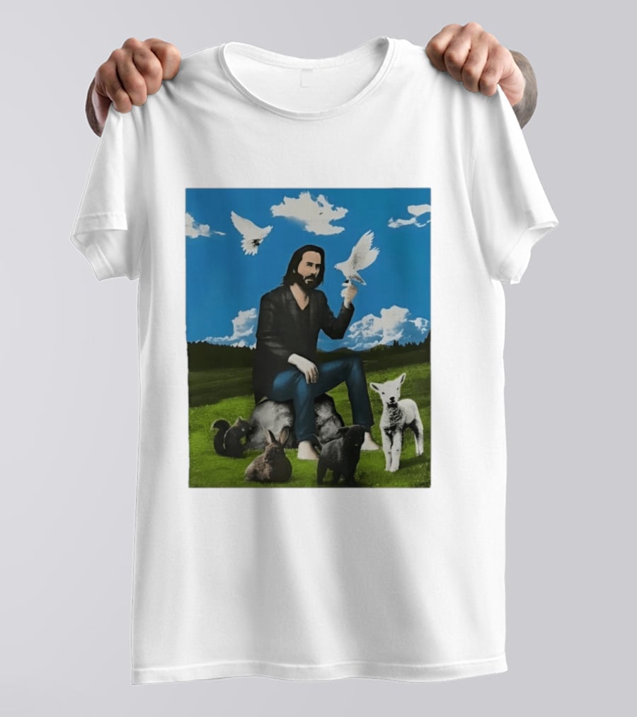 Keanu Reeves Peaceful Meadow With Animals And Doves T-Shirt