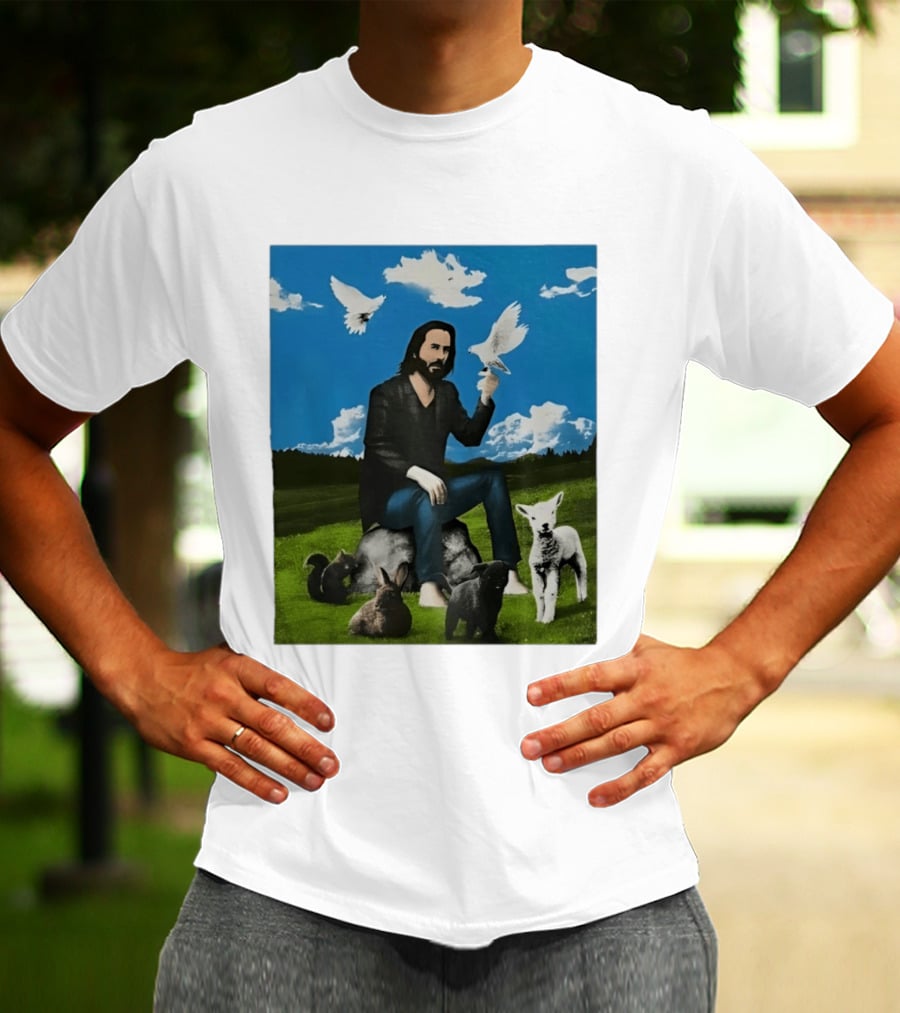 Keanu Reeves Peaceful Meadow With Animals And Doves T-Shirt