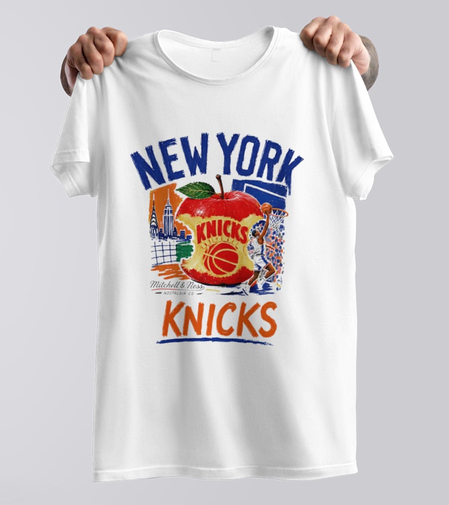 New York Knicks Mitchell & Ness Nostalgia Co Concrete Apple Basketball Scene T-Shirt