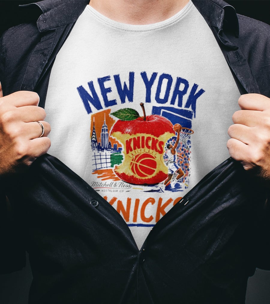 New York Knicks Mitchell & Ness Nostalgia Co Concrete Apple Basketball Scene T-Shirt
