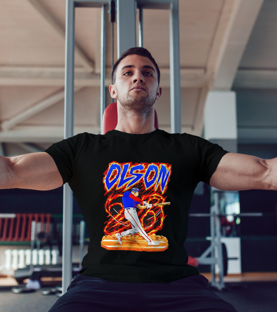 Atlanta Braves Matt Olson Hand Drawn Dynamic Swing Iconic Action T-Shirt