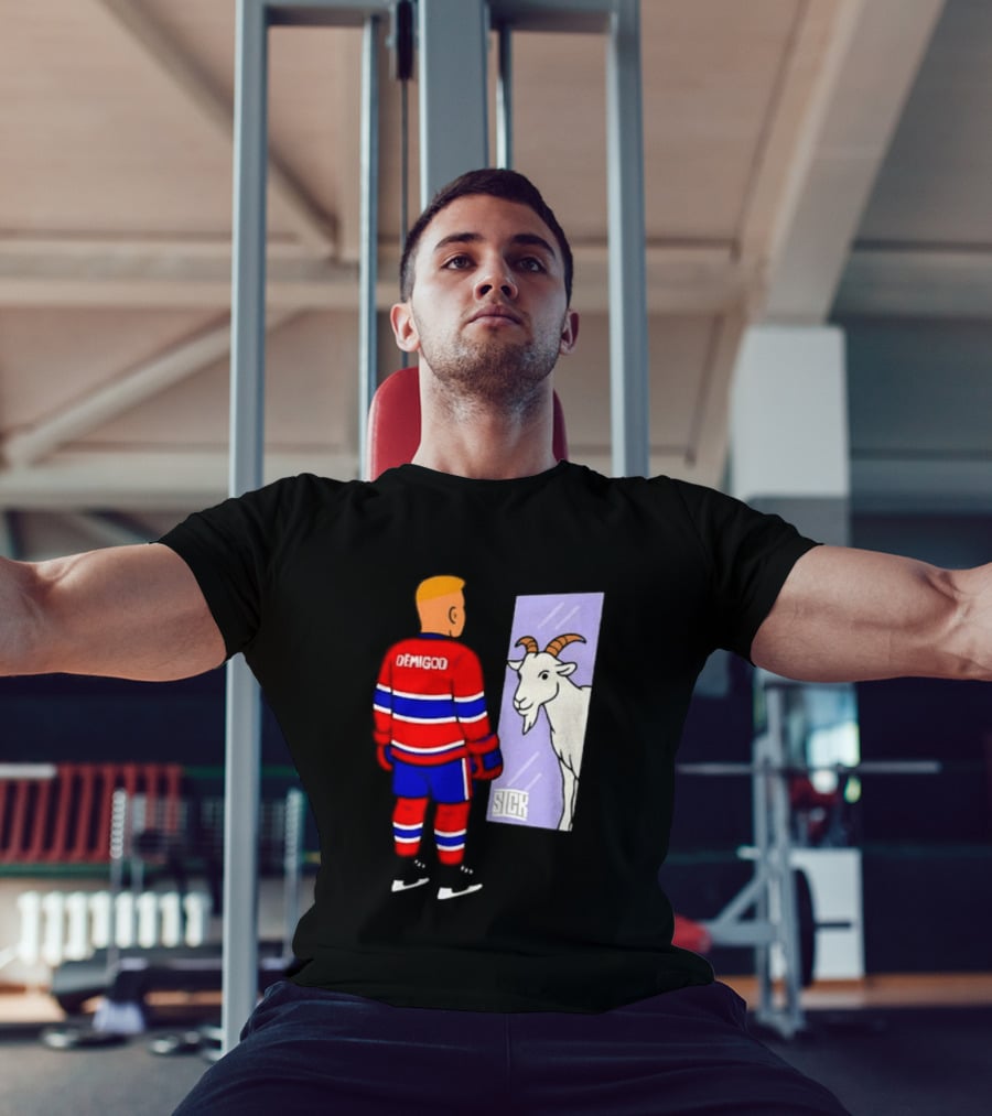 Demigod Hockey Player Looking In Mirror With Goat Reflection T-Shirt