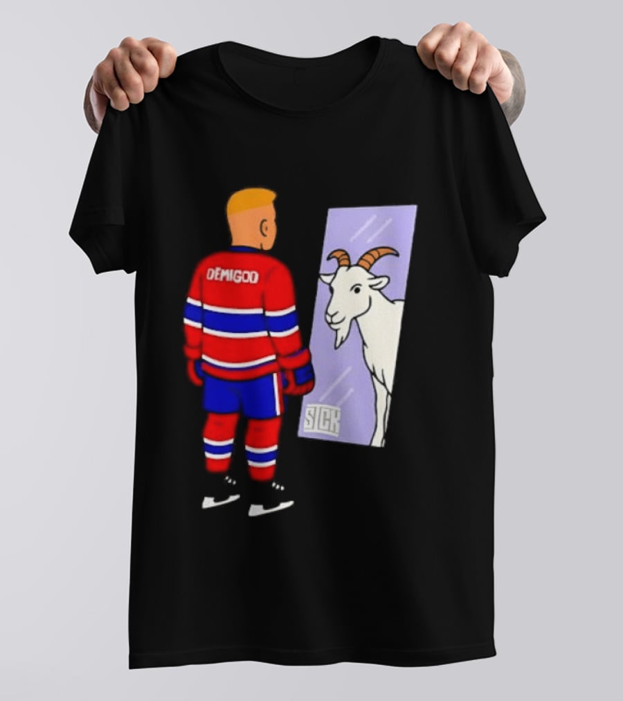 Demigod Hockey Player Looking In Mirror With Goat Reflection T-Shirt