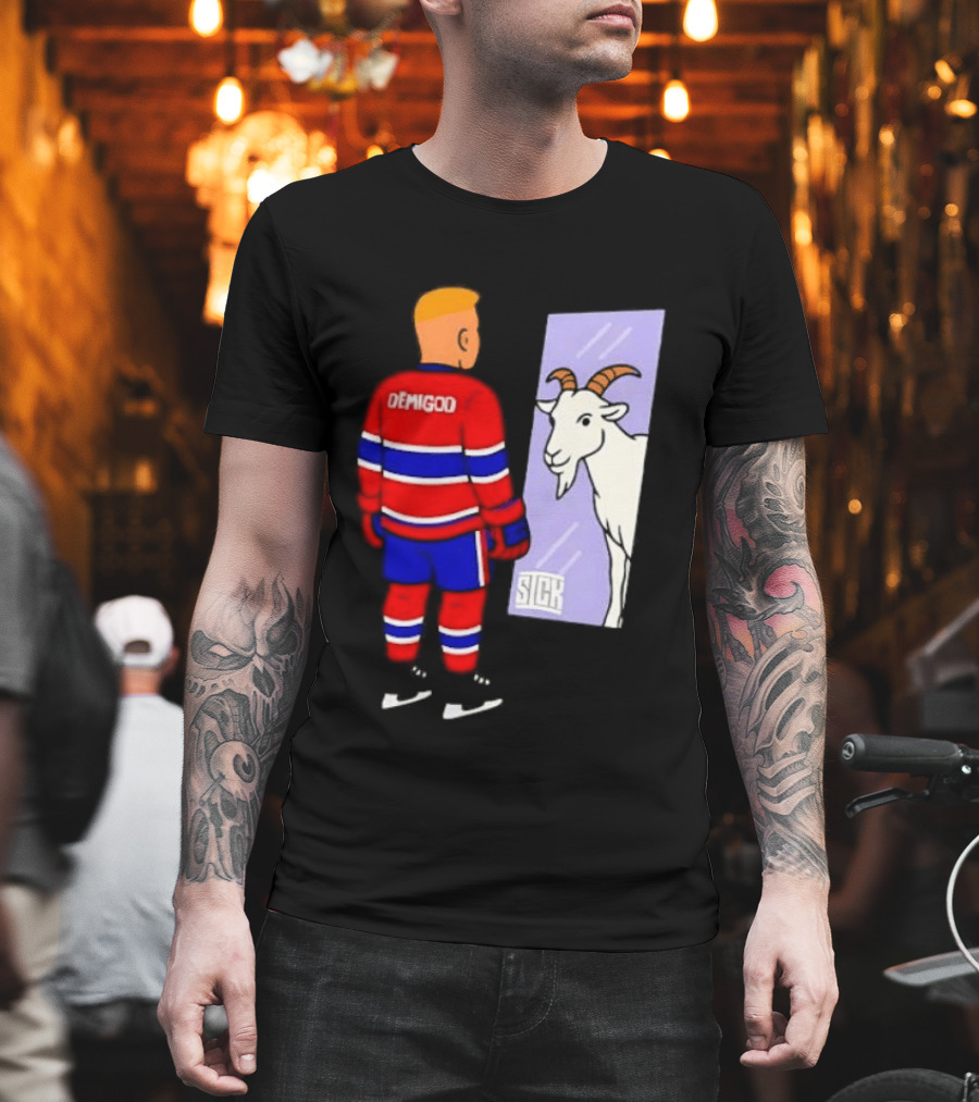 Demigod Hockey Player Looking In Mirror With Goat Reflection T-Shirt